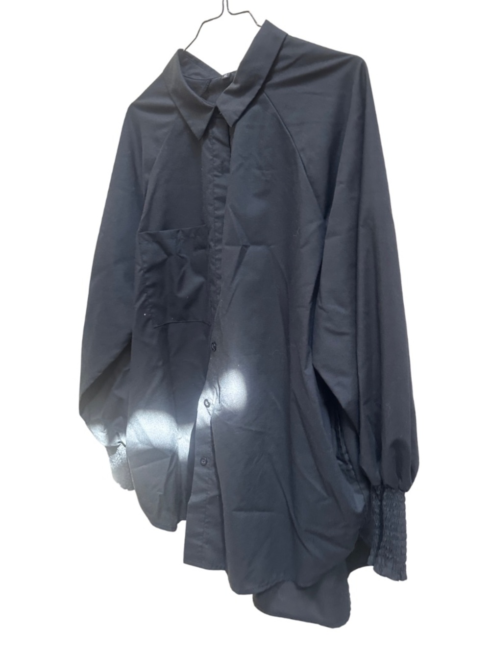 Black Smocked Sleeve Button Down Top - Misses XL